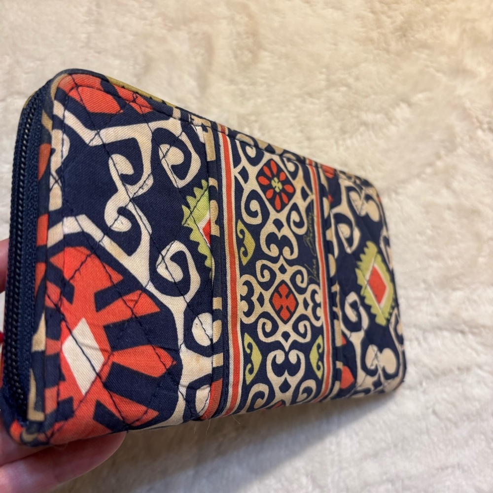 Vera Bradley Wallet Clutch Sun Valley Navy Cream Orange Lime Green Zipup - Picture 3 of 16